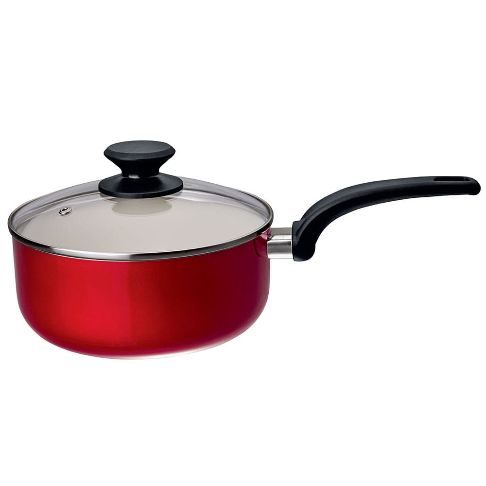 Panela Euro Home Montreal em Alumínio com Revestimento Antiaderente Cerâmico e Tampa de Vidro com Saída de Vapor 20 cm – Vermelha