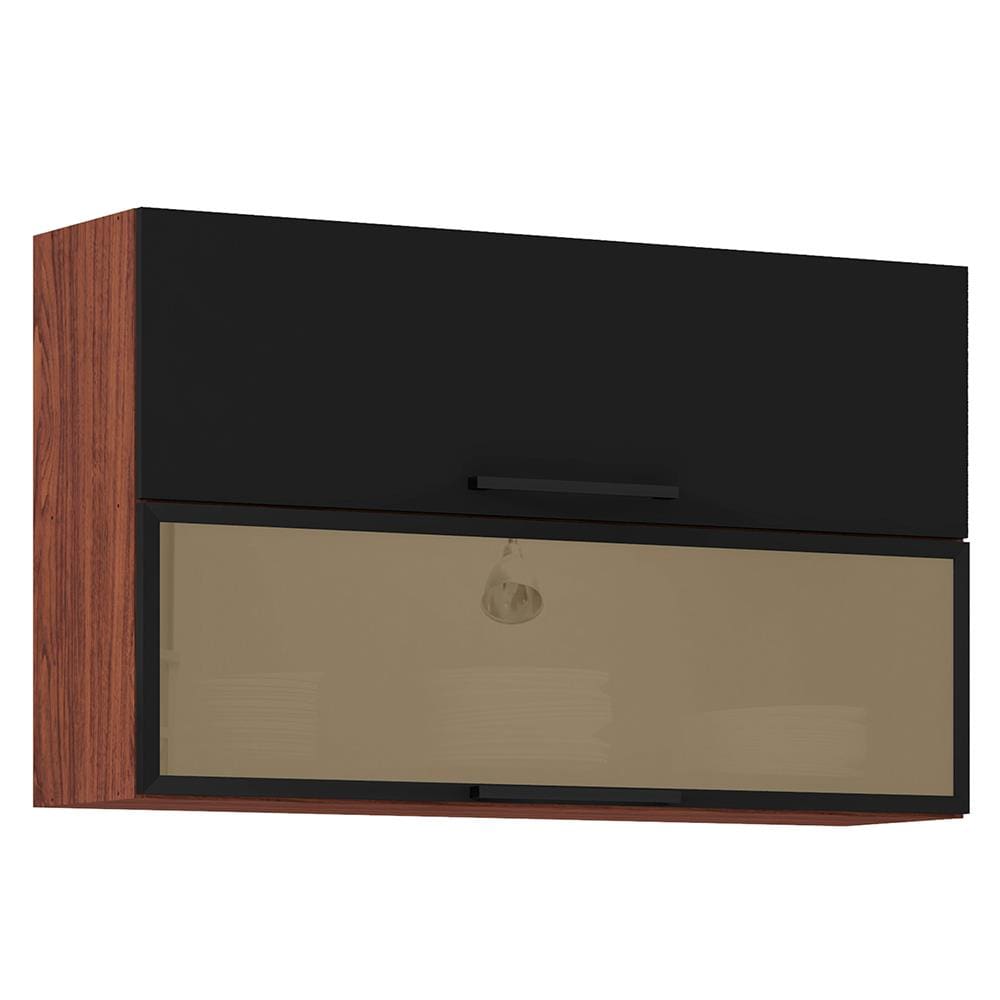 Armário Basculante Kit's Paraná Viv Concept com 2 Portas e 1 Prateleira - Nogueira/Black