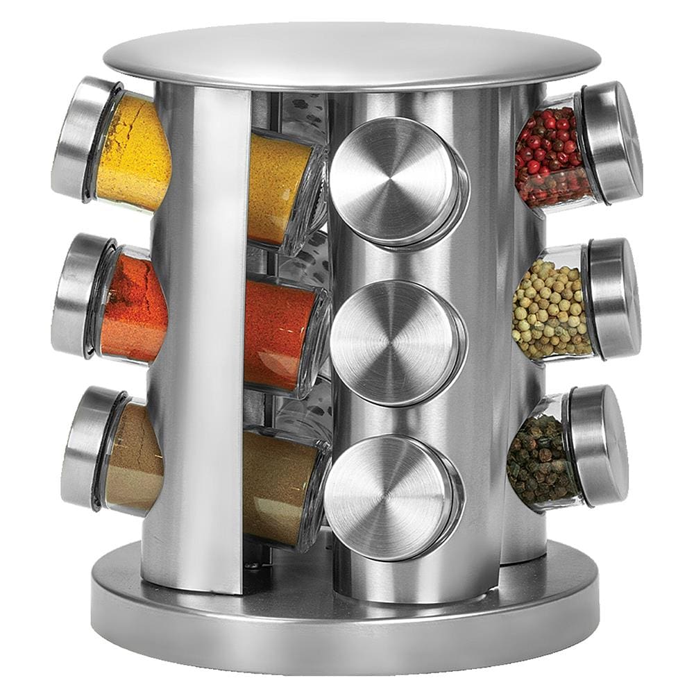 Conjunto Porta Condimentos com Suporte Giratório Inox Euro Home 12 Peças - Transparente