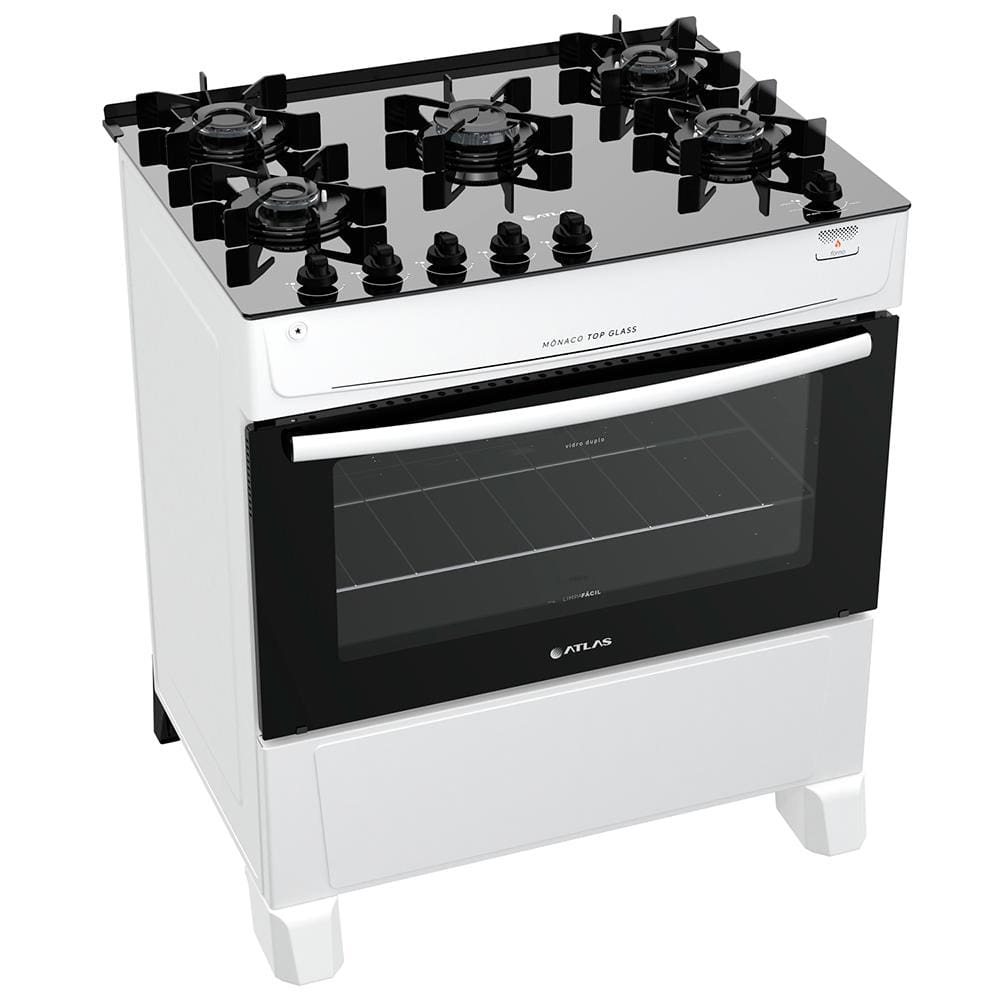 Fogão Atlas 5 Bocas Mônaco Top Glass com Mesa de Vidro Bivolt - Branco