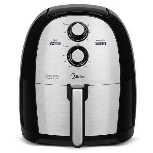 Fritadeira Elétrica Sem Óleo Air Fryer Midea FRA50S1 5.5L – Preta/Inox Menor preço em Fritadeira Elétrica Sem Óleo Air Fryer Midea FRA50S1 5.5L – Preta/Inox