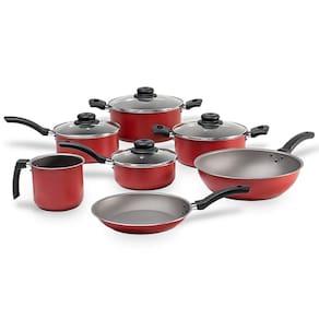 Conjunto de Panelas 7 Peças Brinox Ruby com Revestimento Interno Antiaderente Pro-Flon e Tampas de Vidro com Saída de Vapor - Vermelho