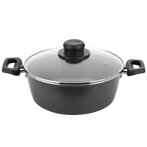 Caçarola Multiflon Essencial em Alumínio com Revestimento Interno Antiaderente e Tampa de Vidro com Saída de Vapor 24 cm – Grafite