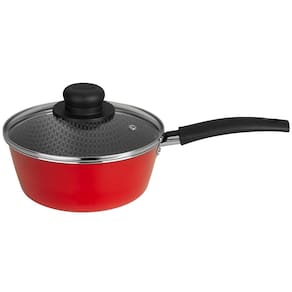 Panela Multiflon Essencial em Alumínio com Revestimento Interno Antiaderente e Tampa de Vidro com Saída de Vapor 18 cm – Vermelha