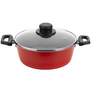 Caçarola Multiflon Essencial em Alumínio com Revestimento Interno Antiaderente e Tampa de Vidro com Saída de Vapor 22 cm – Vermelha