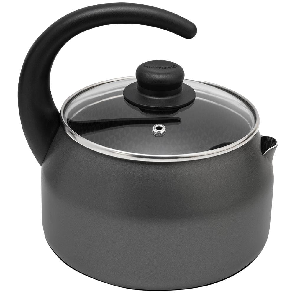 Chaleira Multiflon Gourmet em Alumínio com Revestimento Antiaderente, Tampa de Vidro com Saída de Vapor e Cabo Baquelite Grafite – 2,4 L