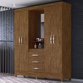 Guarda-Roupa Moval Capri com Espelho, 4 Portas e 3 Gavetas