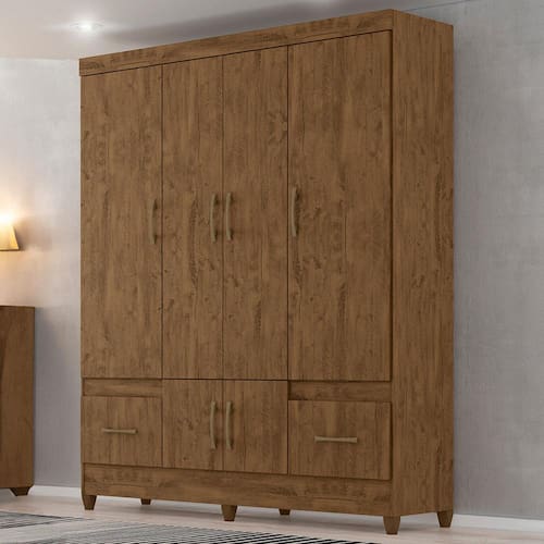 imagem-Guarda-Roupa Moval MS912 com 165 cm de Largura, 6 Portas e 2 Gavetas - Castanho Wood