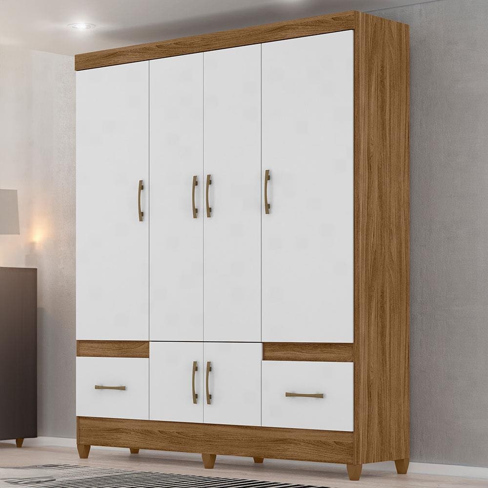 Guarda-Roupa Moval MS912 com 165 cm de Largura, 6 Portas e 2 Gavetas - Naturale/Branco