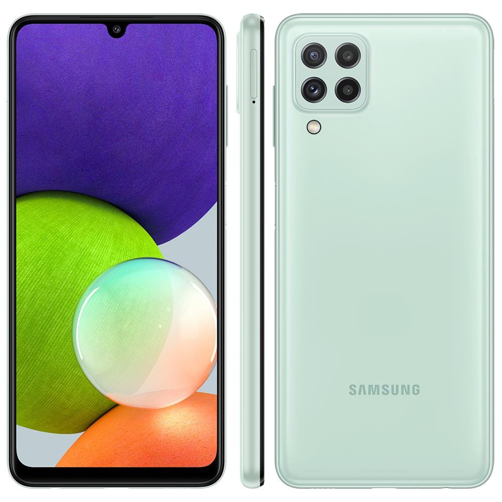 Smartphone Samsung Galaxy A22 Verde 128GB, 4GB RAM, Câmera Quádrupla  Traseira, Tela Infinita de 6.4\