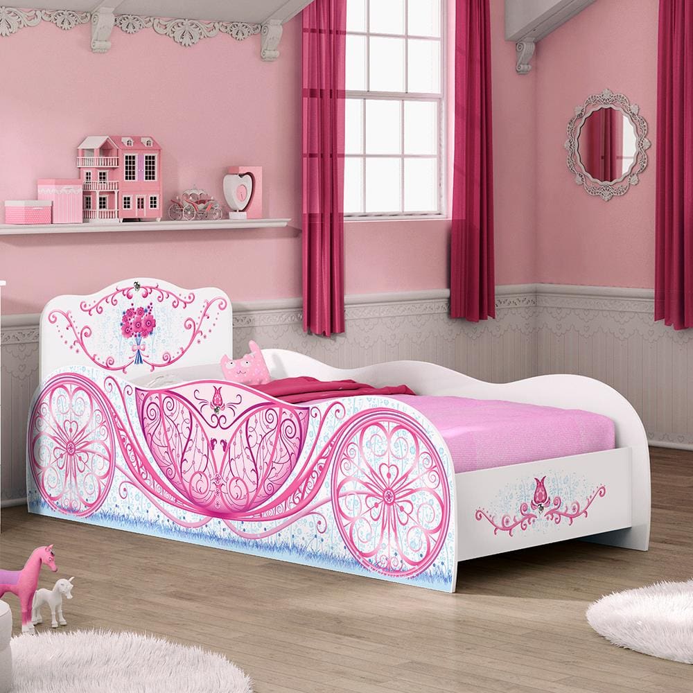 Cama Infantil Barbie com Grade de Proteção Rosa Com Colchão