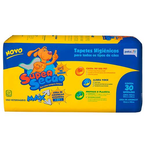 Tapete Higiênico para Cães Petix SuperSecão Max - 30 Unidades Menor preço em Tapete Higiênico para Cães Petix SuperSecão Max - 30 Unidades