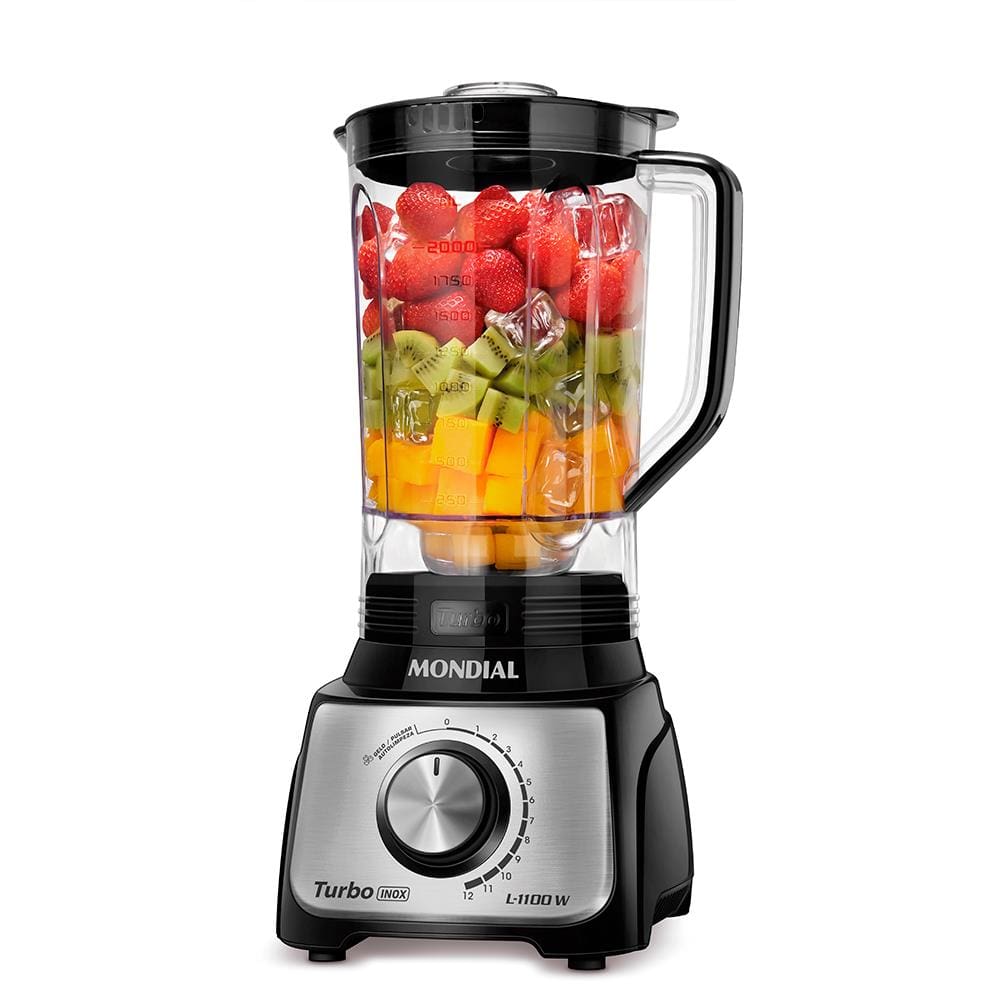 Liquidificador Mondial Turbo L-1100 3L 1100W 12 Velocidades Preto/Inox - 220V