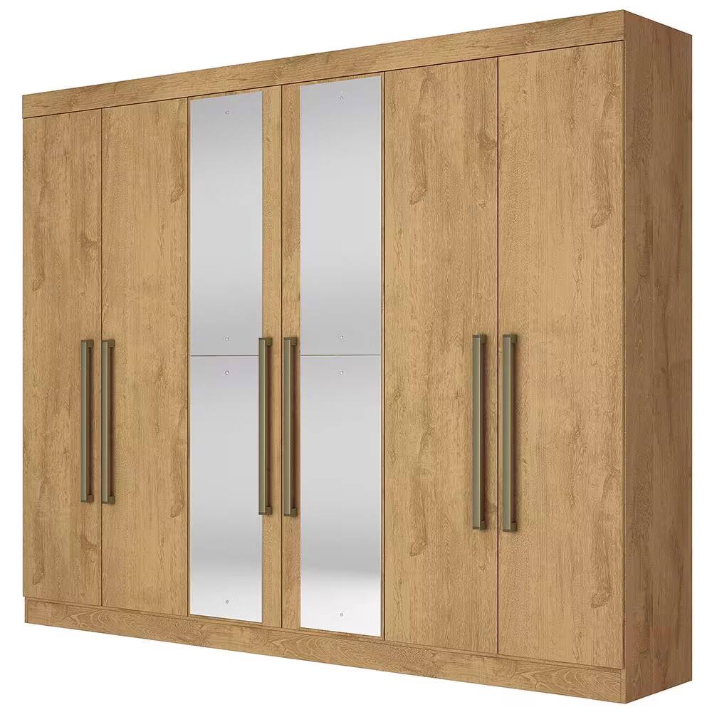 Guarda-Roupa Casal Made Marcs Bergone com 6 Portas, 6 Gavetas, 7 Prateleiras e Espelho - 274 cm de Largura - Amendôa