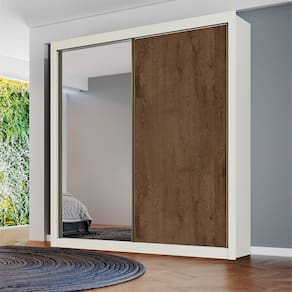 Guarda-Roupa Solteiro Móveis Europa Zurique Flex com Espelho, 2 Portas de Correr e 4 Gavetas - 170cm de largura