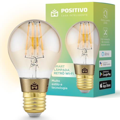 Smart Lâmpada Retrô Positivo Casa Inteligente Wi-Fi LED 7W Branco Quente Bivolt - Dourado e Âmbar