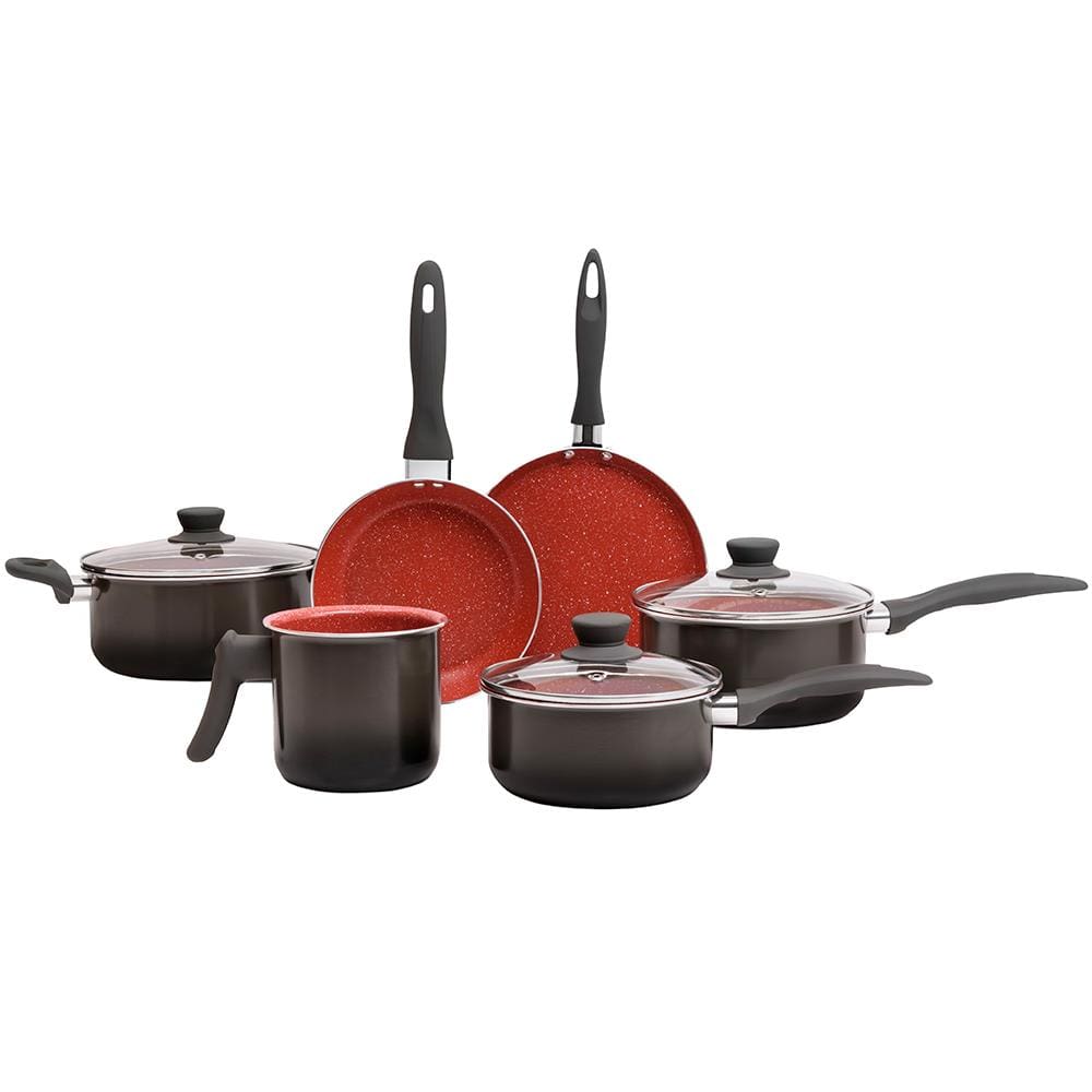 Conjunto de Panelas 6 Peças Brinox Easy com Revestimento Antiaderente Cerâmico, Tampas com Saída de Vapor e Cabos Soft Touch – Carbone/ Vermelho