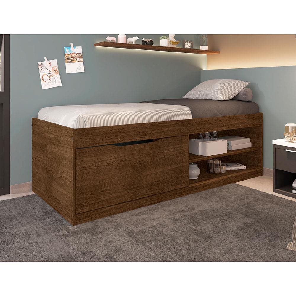Cama Box de Solteiro Framar Vanessa com Sapateira e Prateleira