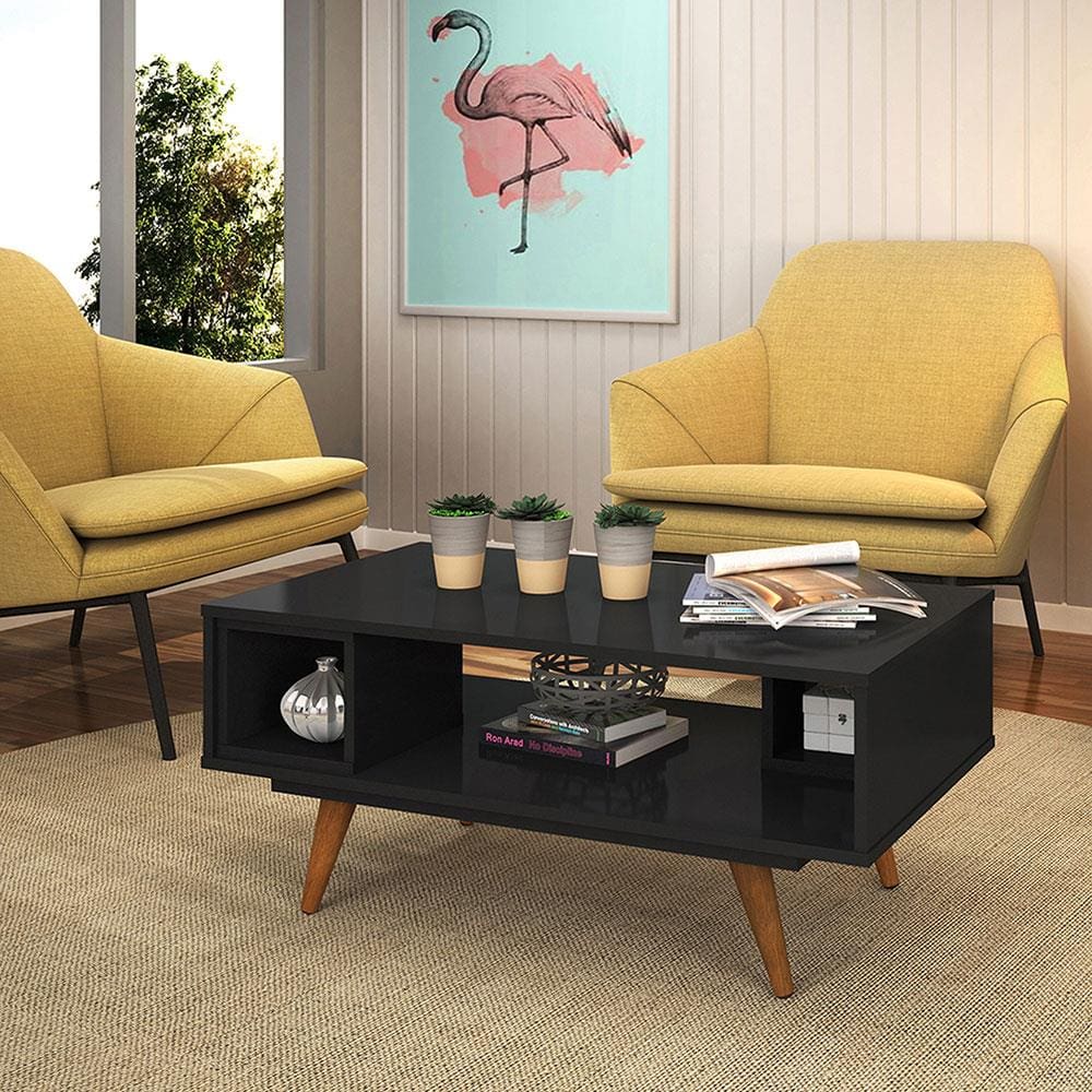 Mesa de Centro Olivar Móveis Maxi com Nichos - Preto