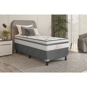 Cama Box Conjugado de Solteiro Softflex Gladiador com Molas Ensacadas, Europillow e Pillow Top D28 50x88x188 cm - Cinza/Branco Floral