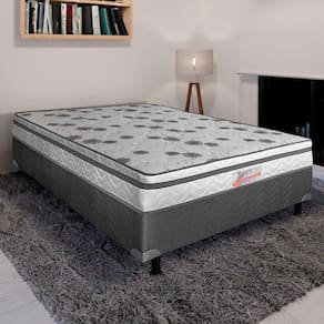 Cama Box Conjugado Casal Softflex Gladiador com Molas Ensacadas, Europillow e Pillow Top D28 50x138x188 cm - Cinza/Branco Floral