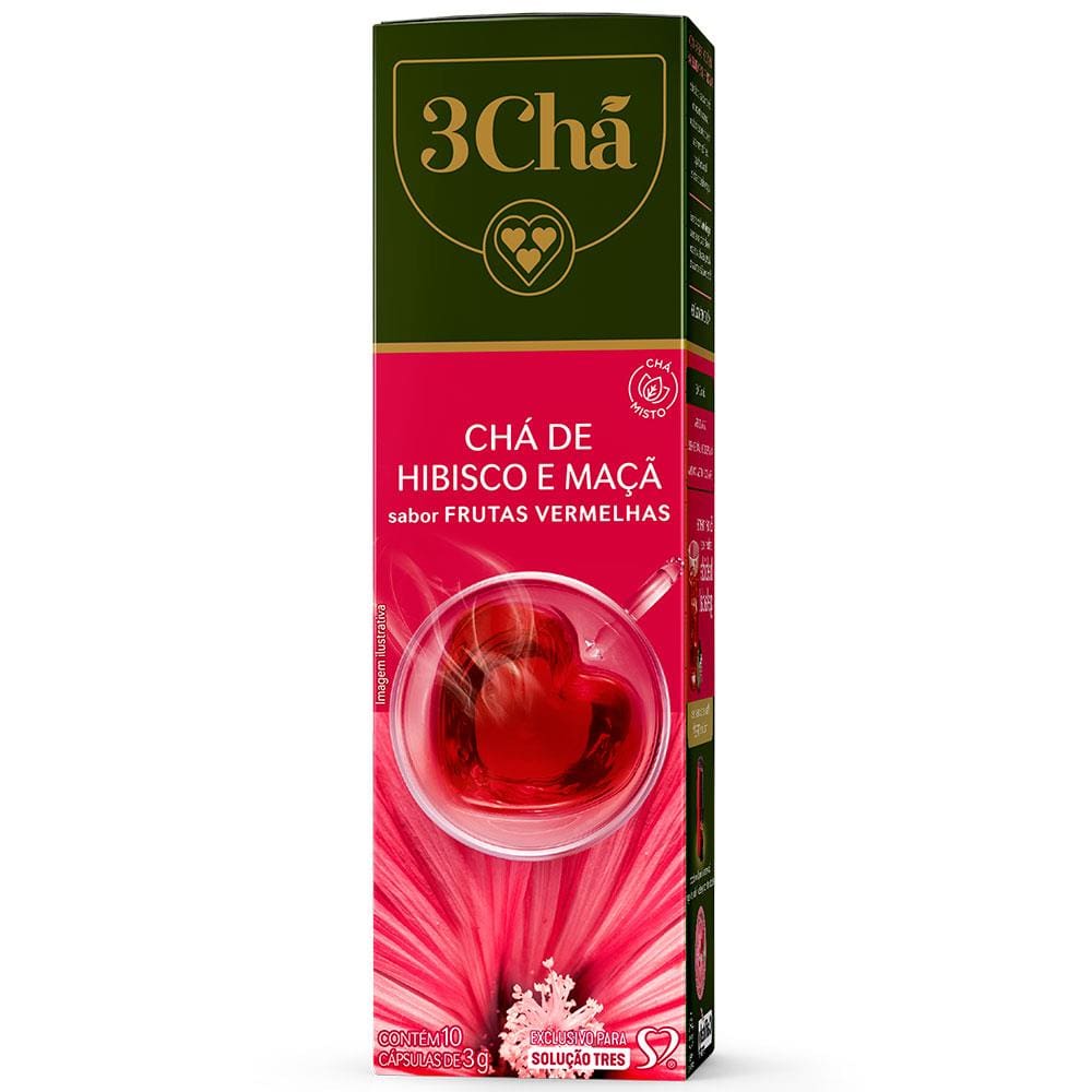 Cápsula de Chá Hibisco e Maçã TRES 3 Corações - 10 Cápsulas
