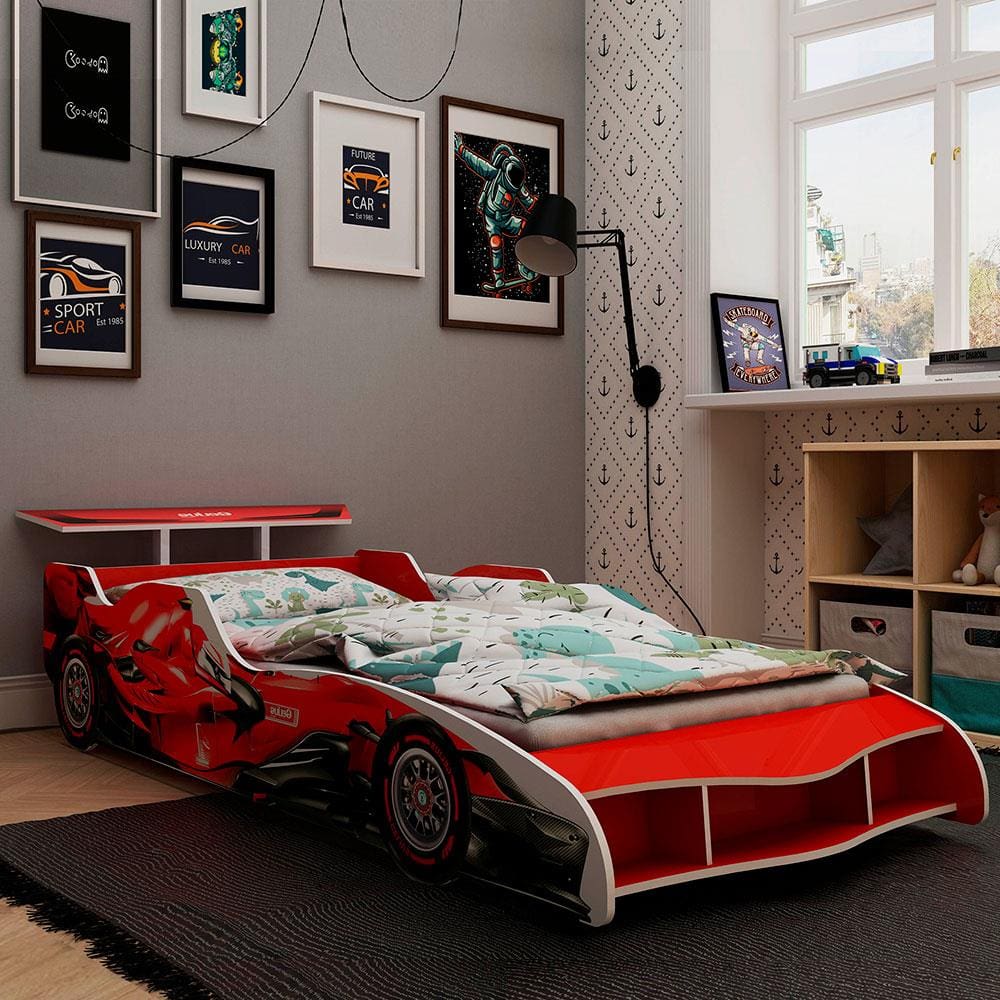 Cama Infantil Carro Drift 150x70 - Branco/Preto - RPM Móveis