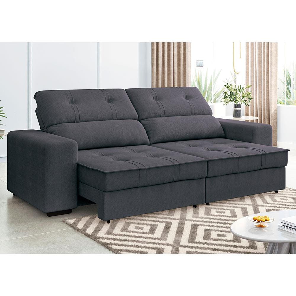 Sofá 4 Lugares Linoforte Vermont com Assento Retrátil e Encosto Reclinável em Tecido Suede