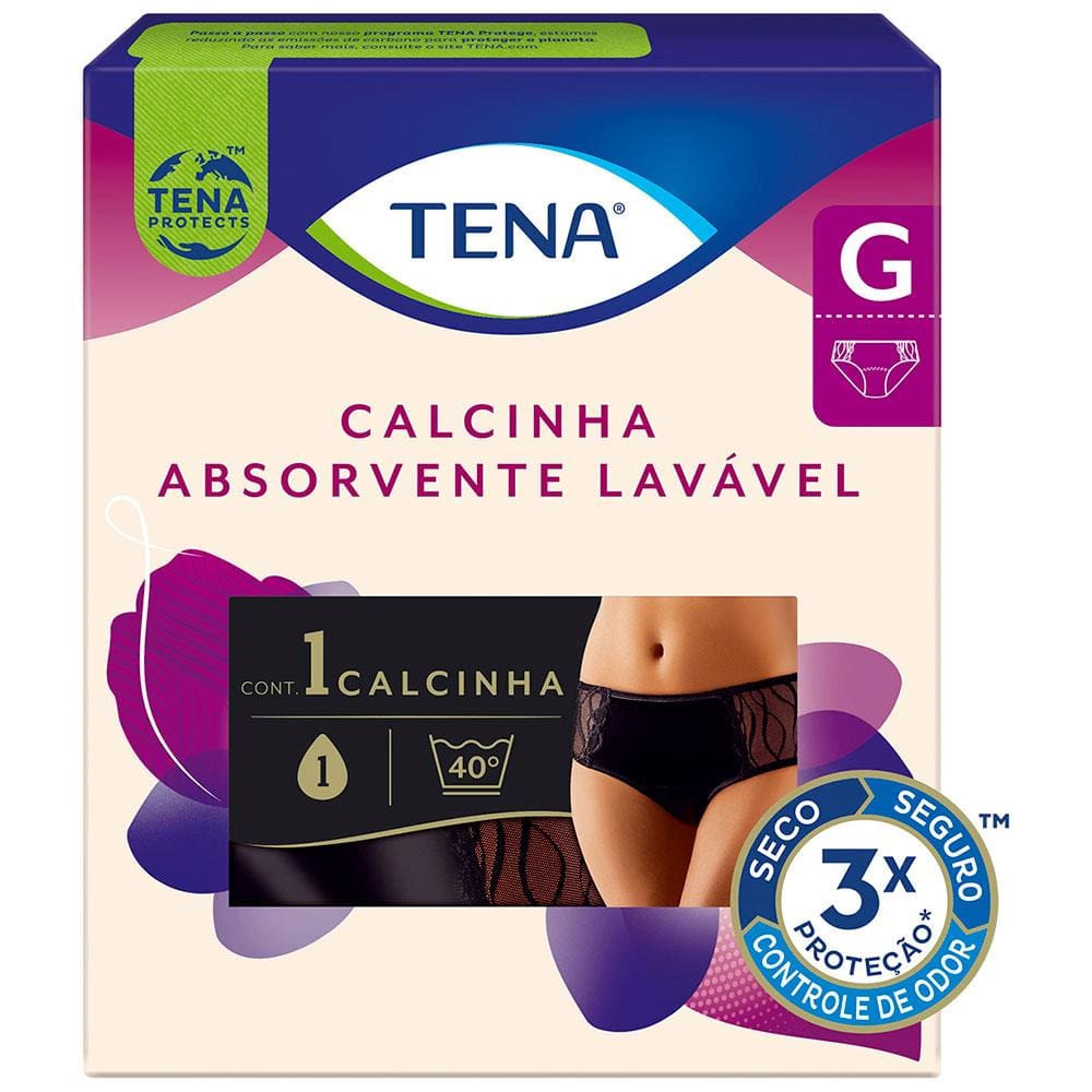 Calcinha Lavável Absorvente Tena Preta P , M , G EG