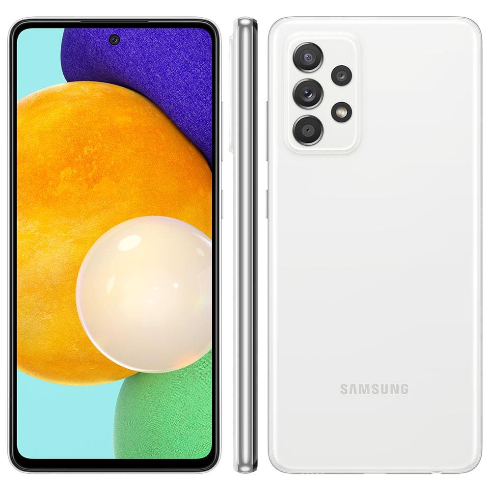 Smartphone Samsung Galaxy A52S 5G Branco 128GB, 6GB de RAM, Tela Infinita 6.5", Câmera Traseira Quádrupla, Bateria de 4500mAh, Dual Chip e Octa Core