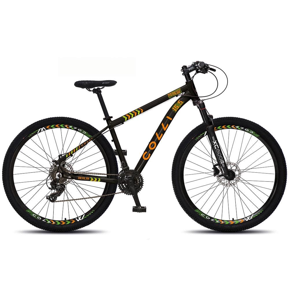 Bicicleta Aro 29 Colli Berlim com 21 Marchas e Câmbio Shimano - Preto/Laranja Neon