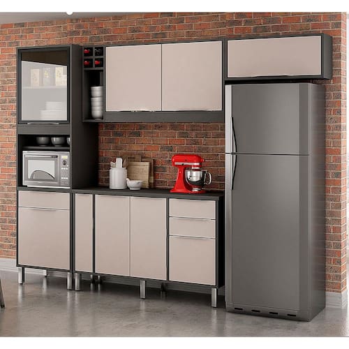 Cozinha Compacta CHF Móveis Ágata em MDP 15mm com Adega, 8 Portas, 3 Gavetas, 4 Prateleiras - 277cm de largura Menor preço em Cozinha Compacta CHF Móveis Ágata em MDP 15mm com Adega, 8 Portas, 3 Gavetas, 4 Prateleiras - 277cm de largura