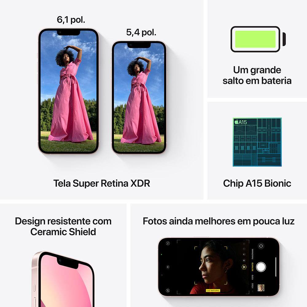 iPhone 13 Apple 512GB Rosa Tela de 6,1”, | Casas Bahia