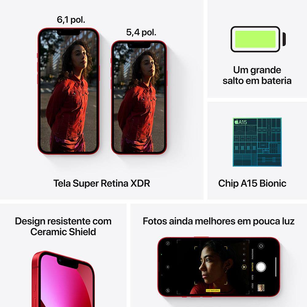 iPhone 13 Apple 256GB (PRODUCT)RED Tela de 6,1”, | Casas Bahia