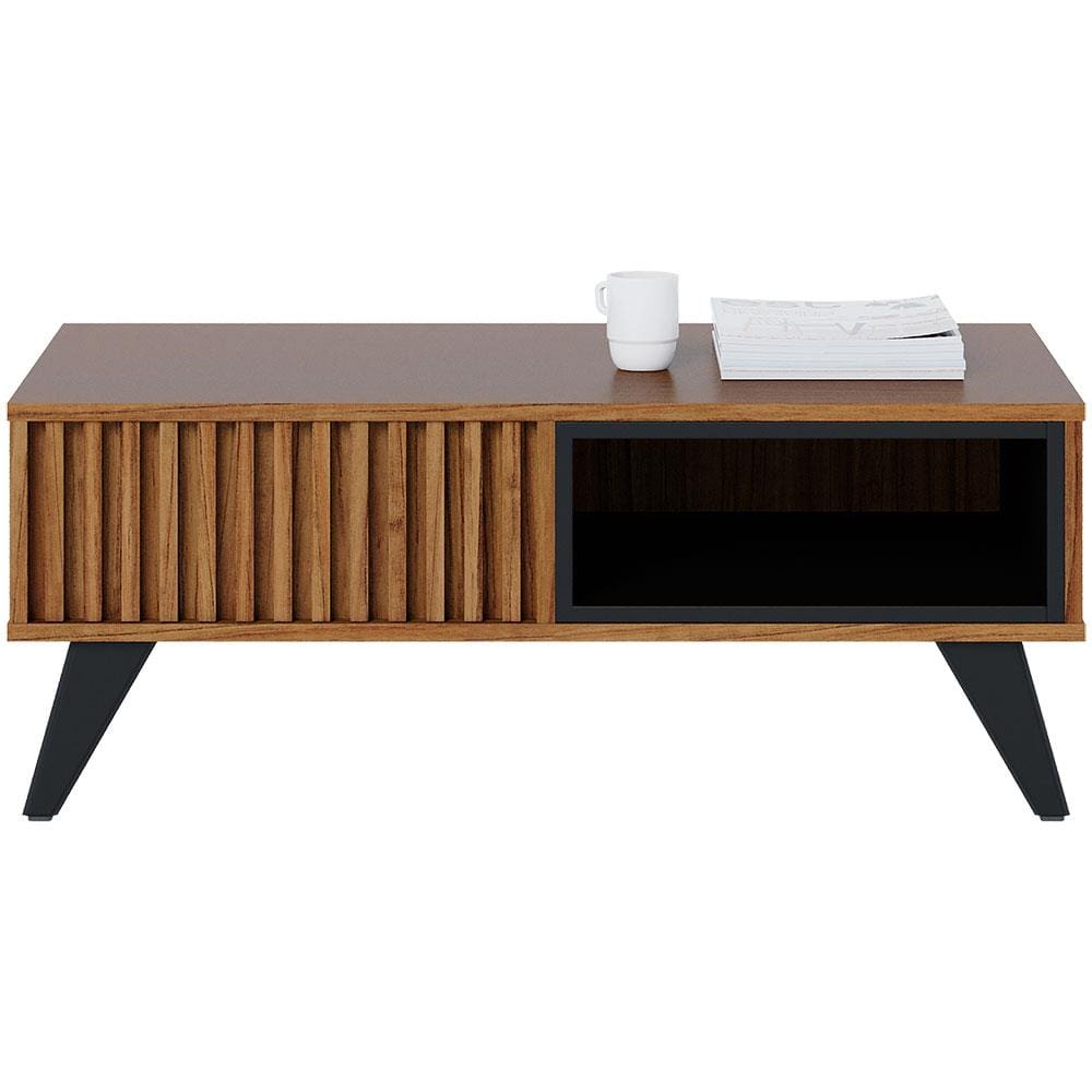 Mesa de Centro Colibri Jeri MDP com Pés de Madeira Maciça  - Noce Milano/Preto Fosco