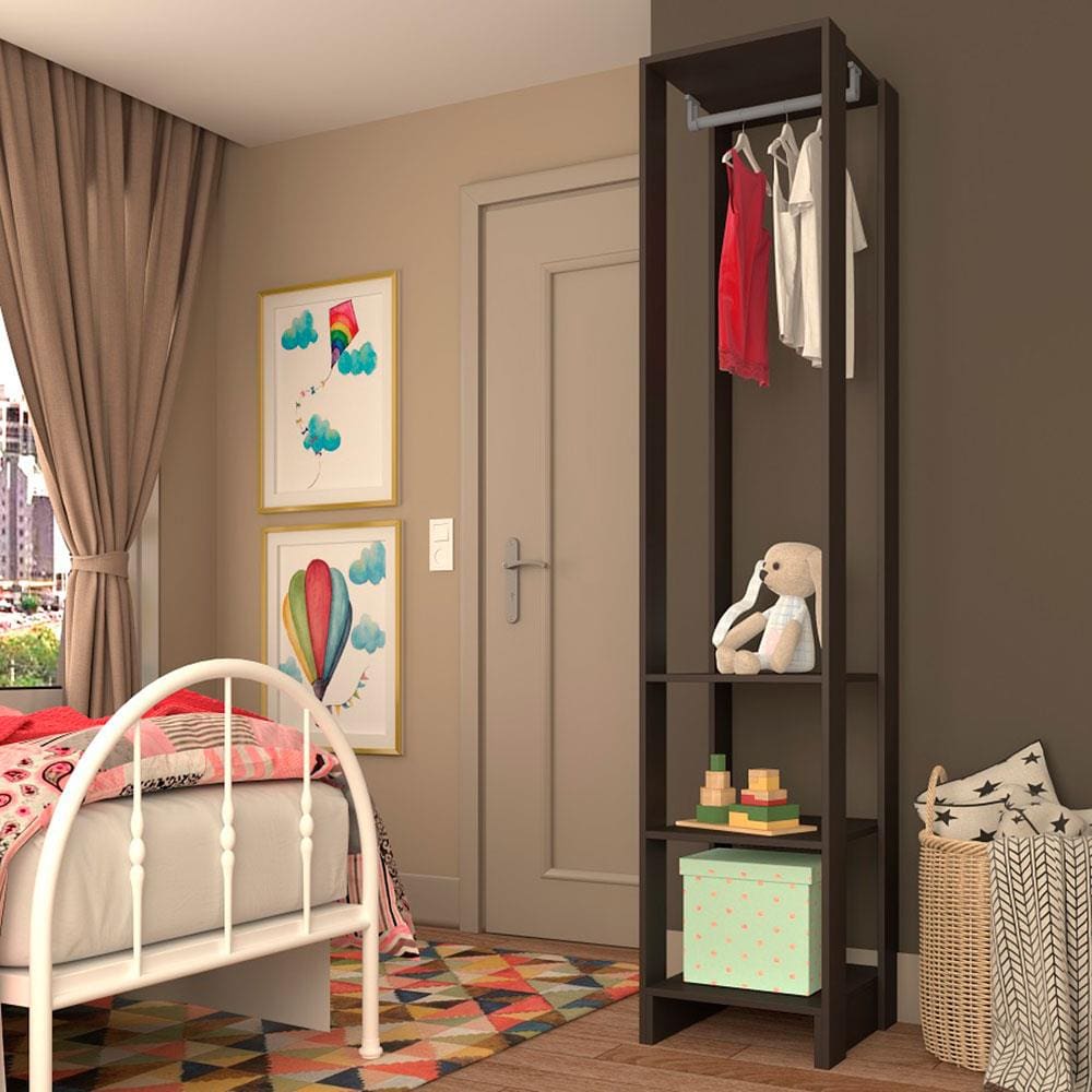 Armário Closet Nova Mobile Slim Yes com 3 Prateleiras e Cabideiro - Grafite