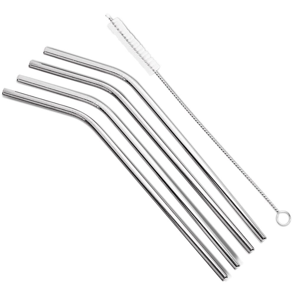 Conjunto de Canudos Curvos e Escova Brinox Descomplica Aço Inox - 5 Peças - CJ 5PC CANUDO INOX CURVO+ESC DESCOMPLICA BRINOX