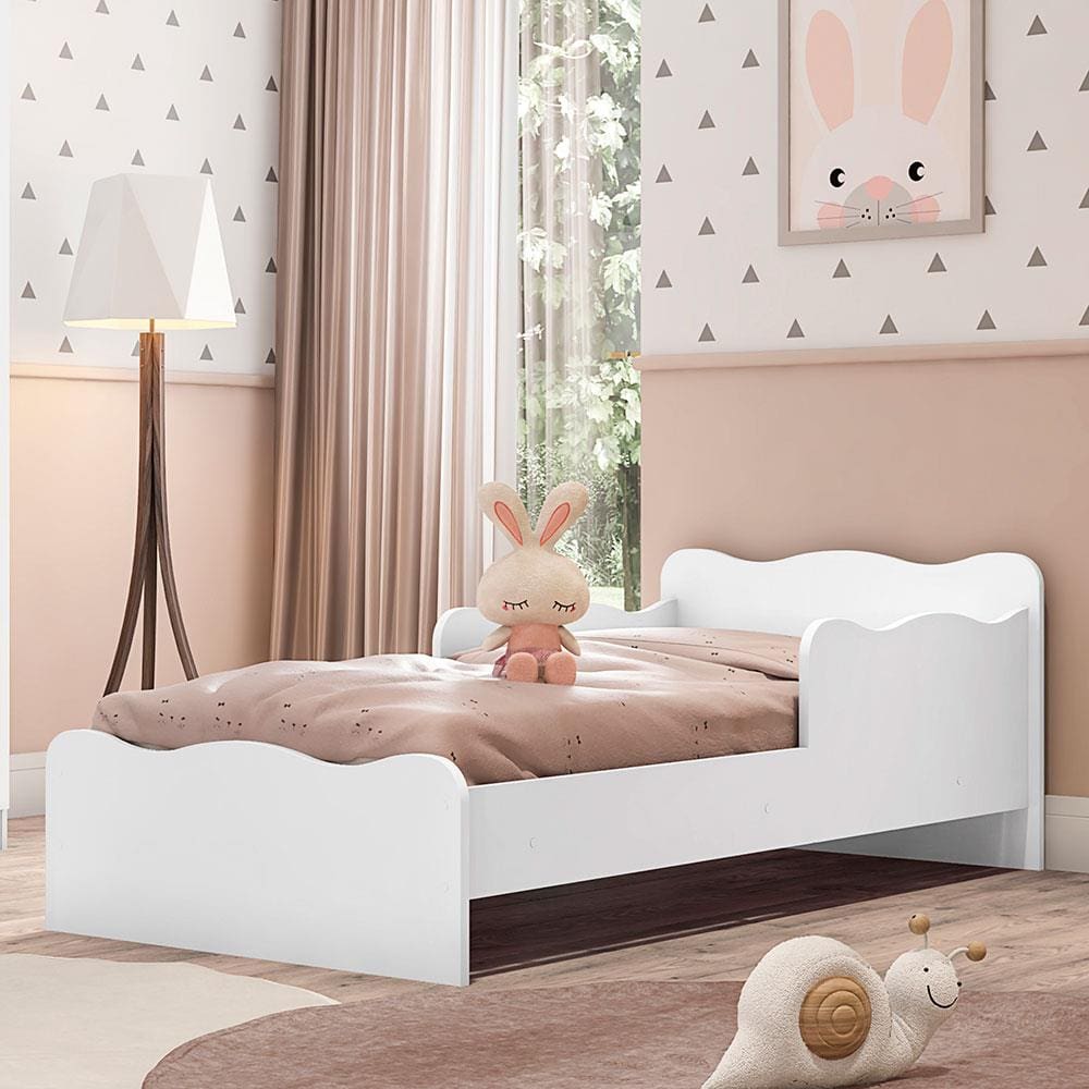 Mini cama Juvenil Infantil Gatinho Branca/Azul Com Colchão - Móveis Bela