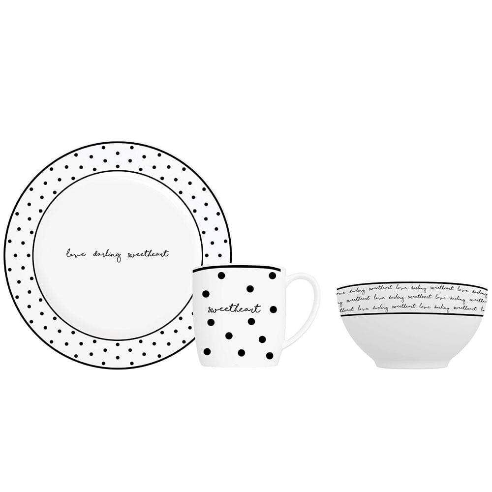 Conjunto Café da Manhã Germer Love Letter Branco/Preto – 3 Peças