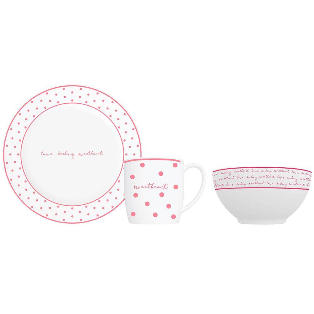 Conjunto Café da Manhã Germer Love Letter Branco/Rosa – 3 Peças