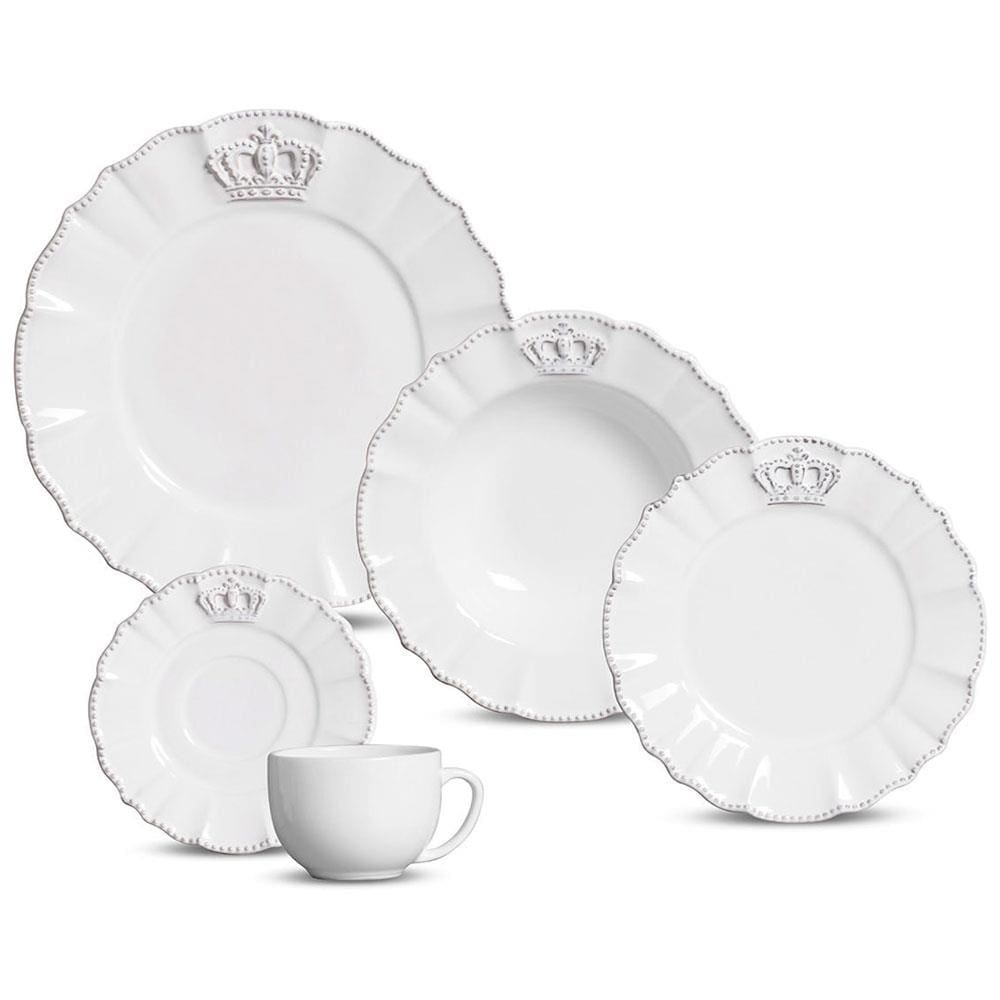 Aparelho de Jantar 20 Peças Porto Brasil Windsor em Cerâmica Feldspática Esmalte Brilhante - Branco