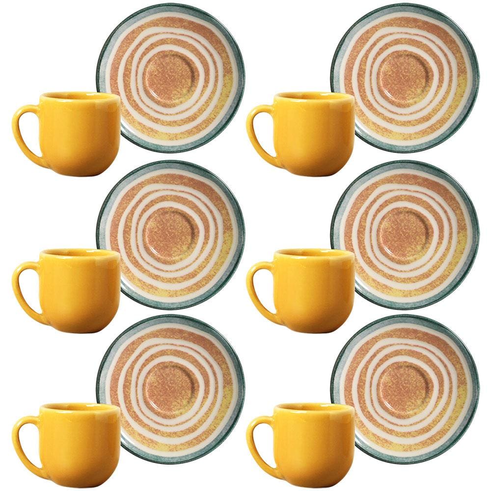Conjunto com 6 Xícaras e Pires para Café Porto Brasil Coup Siracusa em Cerâmica Feldspática Off-White - 112ml