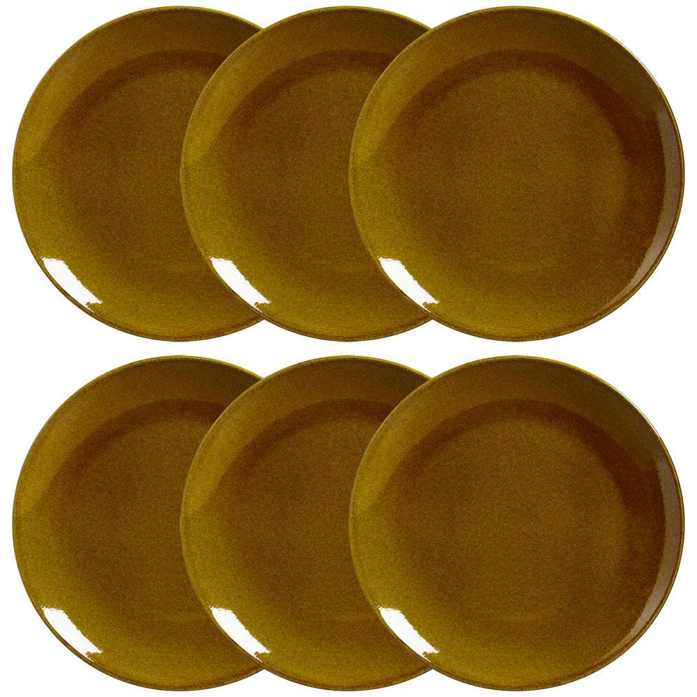 Conjunto com 6 Pratos Rasos Porto Brasil Neo Ambar em Stoneware 26 cm – Amarelo