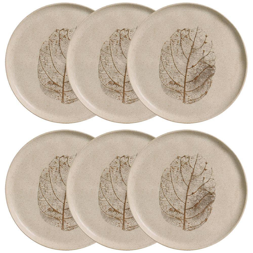Conjunto com 6 Pratos Rasos Porto Brasil Bio Outono em Stoneware 27,5 cm – Cinza