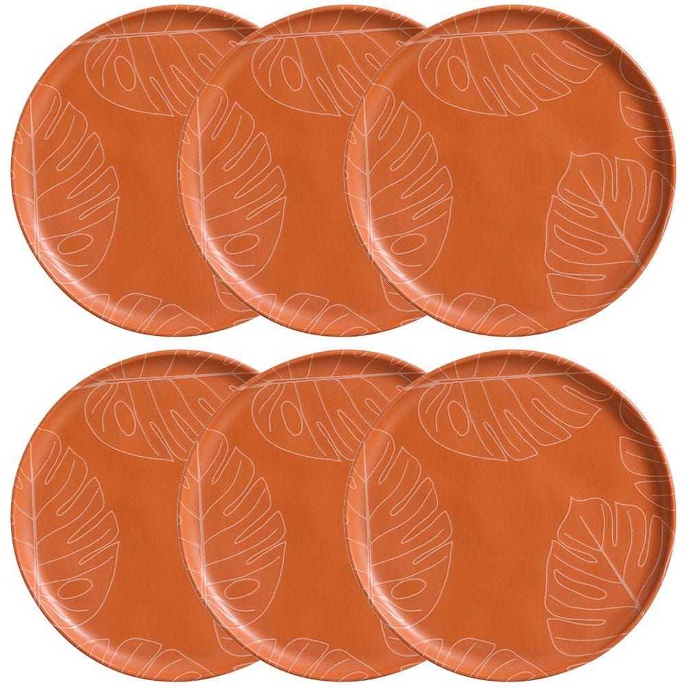 Conjunto com 6 Pratos Rasos Porto Brasil Verão em Cerâmica Stoneware 27,5 cm - Laranja