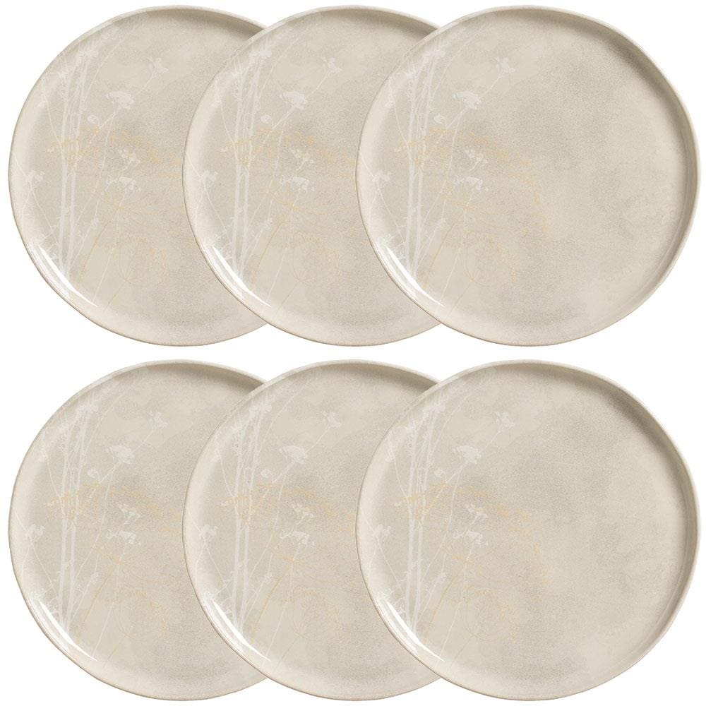 Conjunto com 6 Pratos Rasos Porto Brasil Primavera em Cerâmica Stoneware 27,5 cm - Cinza