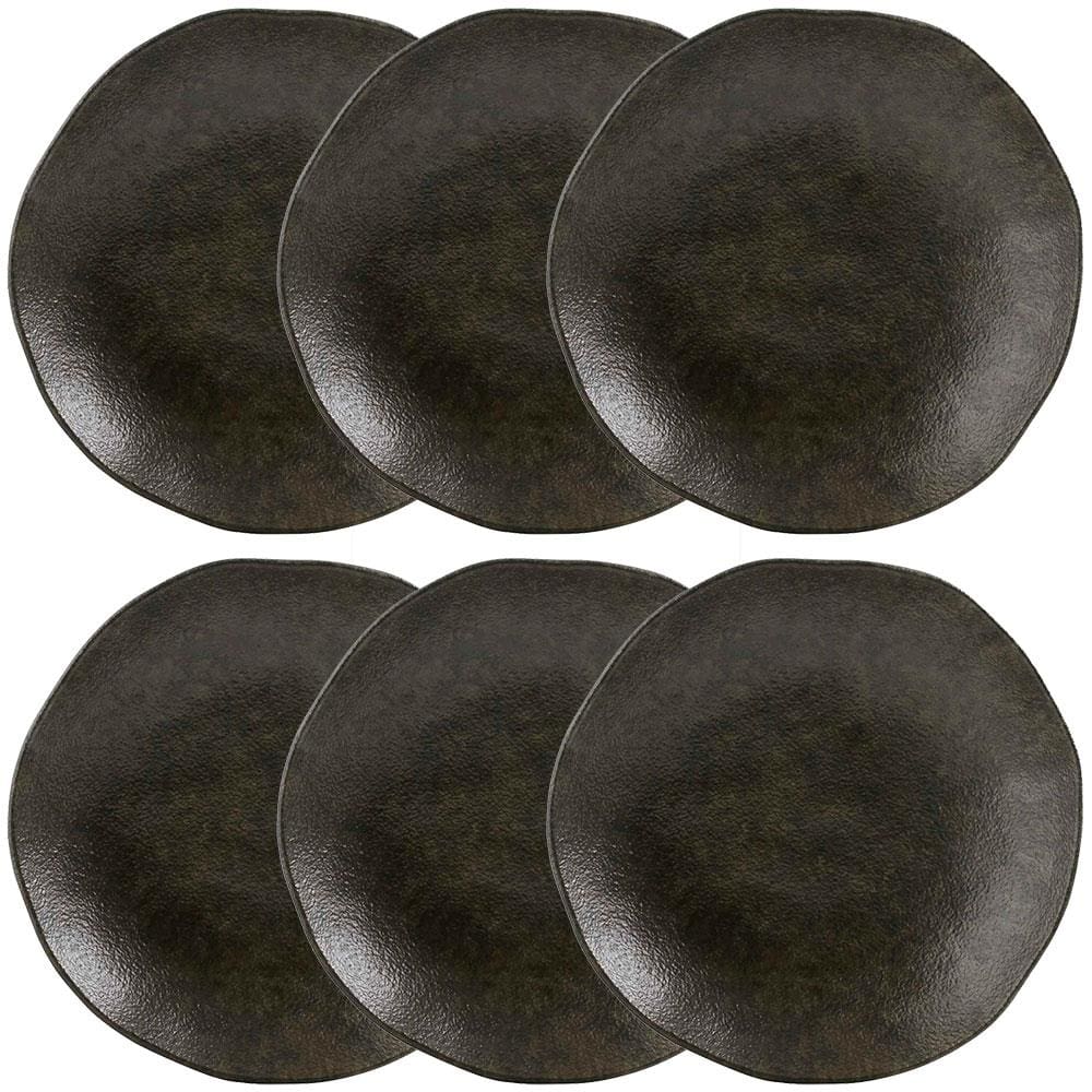 Conjunto com 6 Pratos Fundos Porto Brasil Orgânico Onyx em Cerâmica Stoneware 21,2cm - Preto