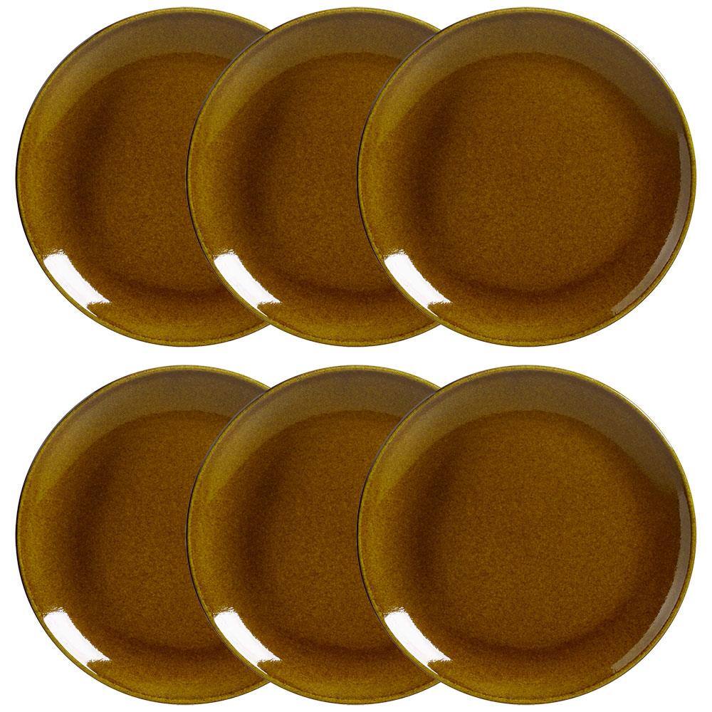 Conjunto com 6 Pratos de Sobremesa Porto Brasil Coup Âmbar em Stoneware 19,4cm – Amarelo