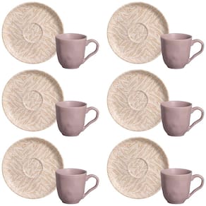 Conjunto com 6 Xícaras e Pires para Café Porto Brasil Bio Luar em Stoneware Cinza - 120 ml