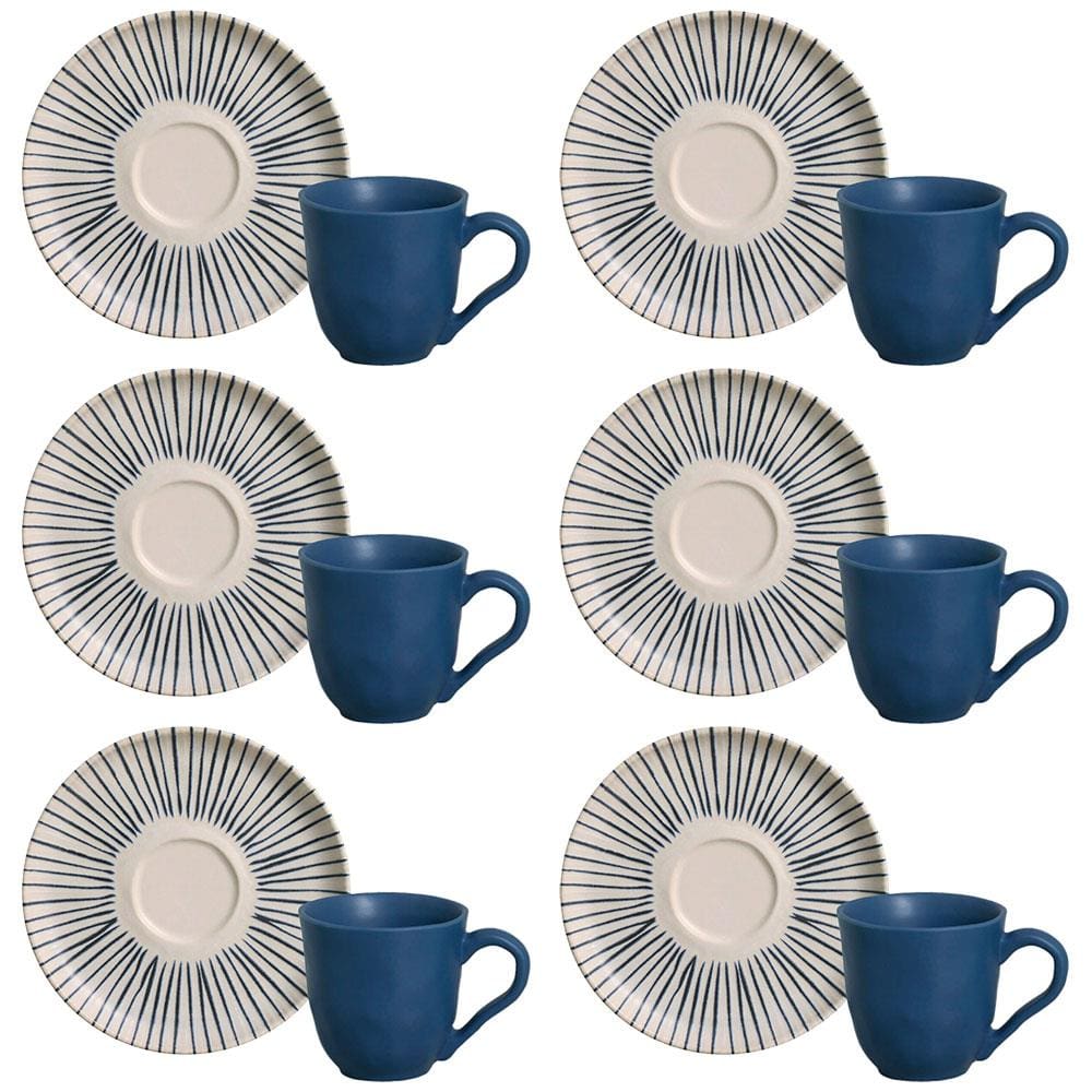 Conjunto com 6 Xícaras e Pires para Café Porto Brasil Bio Elemento em Stoneware Cinza - 120 ml